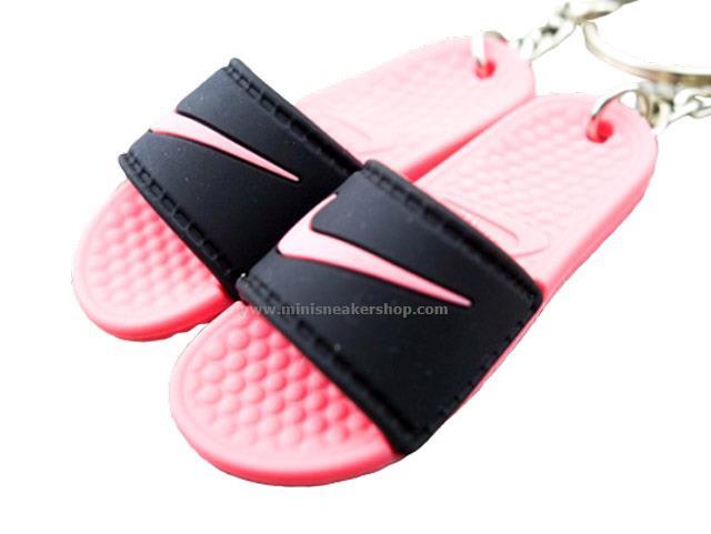 mini 3D sneaker keychains Flip Flops - Benassi Sandals Pink/Black - Sneakers Passion