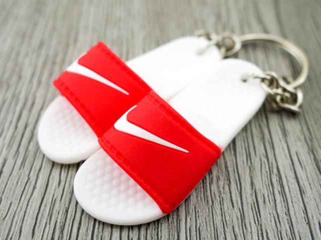 mini 3D sneaker keychains Flip Flops - Benassi Sandals Red/White - Sneakers Passion