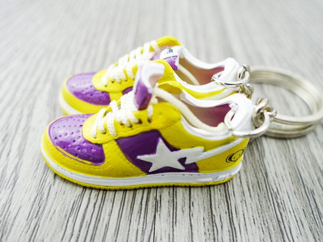 Mini 3D sneaker keychains BAPE - Yellow Purple Lakers - Elephant - Sneakers Passion