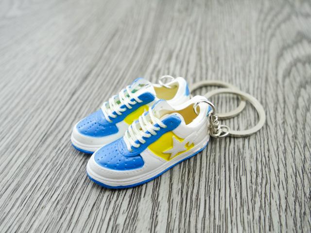 Mini 3D sneaker keychains BAPE - Blue White Yellow - Sneakers Passion