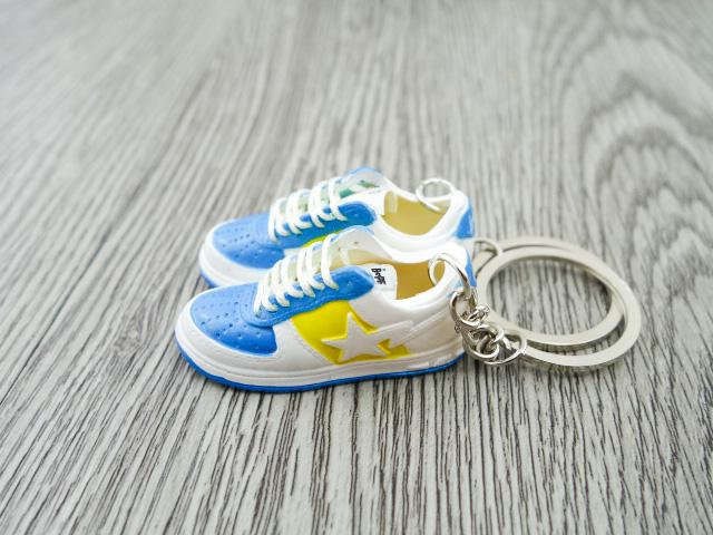Mini 3D sneaker keychains BAPE - Blue White Yellow - Sneakers Passion
