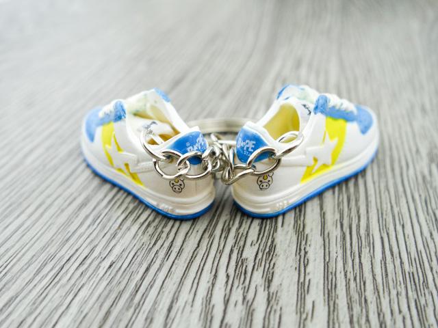 Mini 3D sneaker keychains BAPE - Blue White Yellow - Sneakers Passion