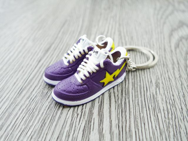 Mini 3D sneaker keychains BAPE - Yellow and Purple - Lakers - Sneakers Passion