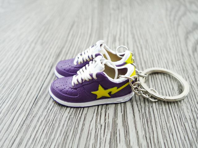 Mini 3D sneaker keychains BAPE - Yellow and Purple - Lakers - Sneakers Passion
