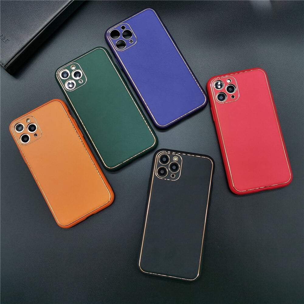 Gold Frame Leather iPhone Case - Sneakers Passion