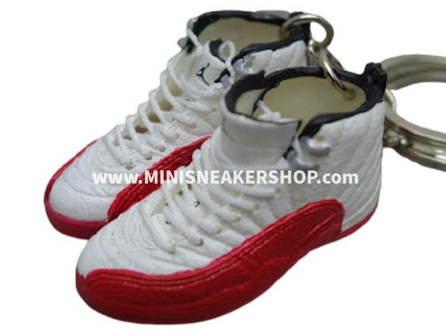 mini 3D sneaker keychains AJ 12 OG White-Red-Black (1996) - Sneakers Passion