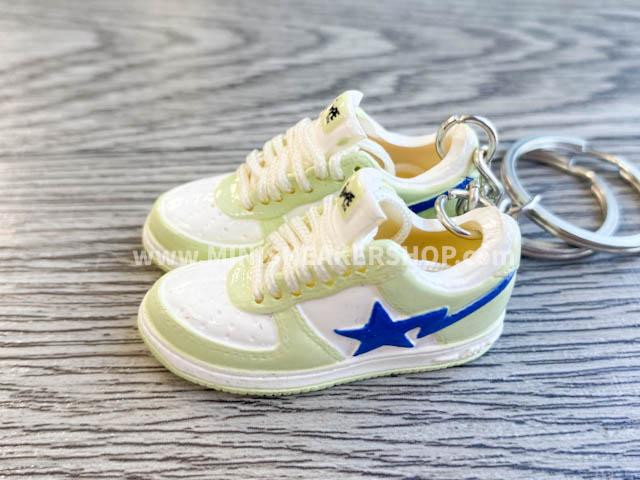 Mini 3D sneaker keychains BAPE - White Green Blue - Sneakers Passion