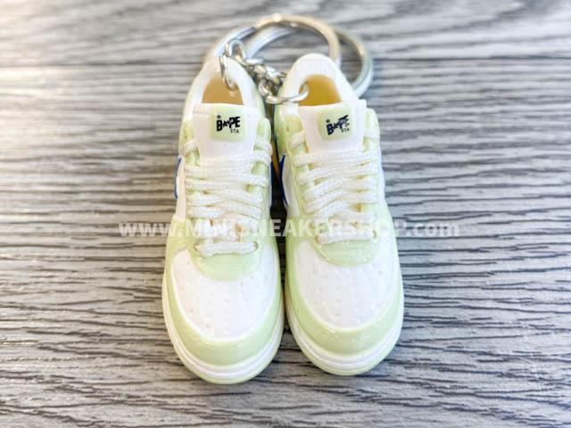 Mini 3D sneaker keychains BAPE - White Green Blue - Sneakers Passion
