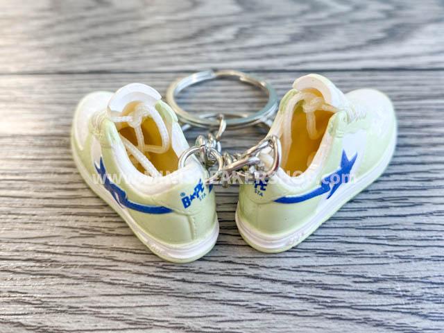 Mini 3D sneaker keychains BAPE - White Green Blue - Sneakers Passion
