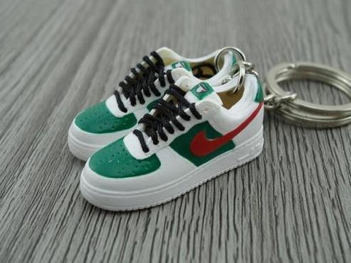 mini 3D sneaker keychains Air Force 1 low - White Red Green - Sneakers Passion