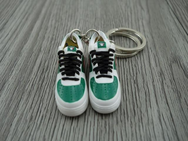 mini 3D sneaker keychains Air Force 1 low - White Red Green - Sneakers Passion