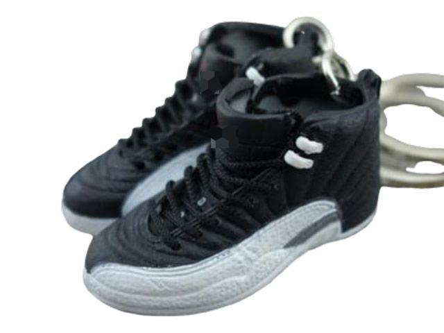 Mini 3D sneaker keychains AJ 12 Black Metallic White - Sneakers Passion