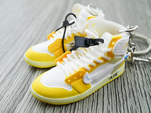 Mini sneaker keychain 3D Air Jordan 1 x OW inspired Yellow ( Unreleased sample) HQ - Sneakers Passion