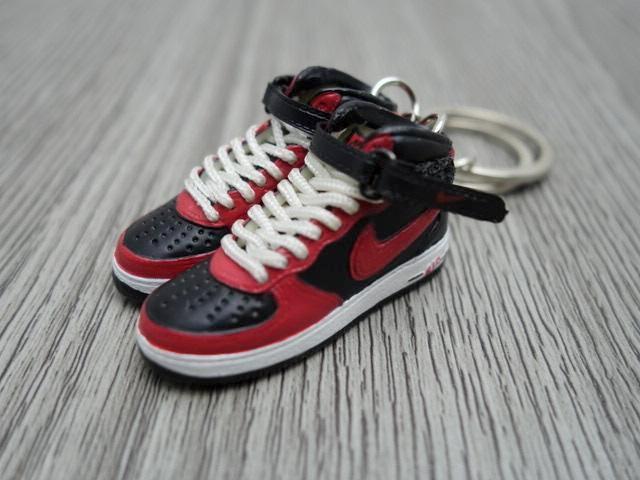Mini Sneaker 3D keyrings Nike Air Force High- Black Red White - Sneakers Passion