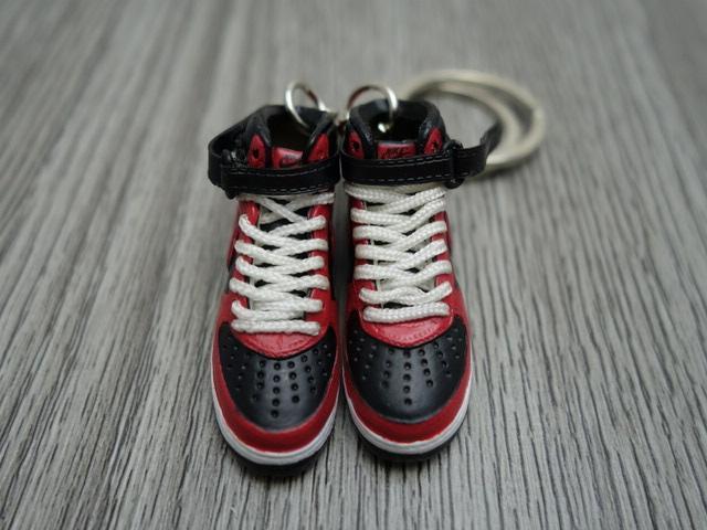 Mini Sneaker 3D keyrings Nike Air Force High- Black Red White - Sneakers Passion