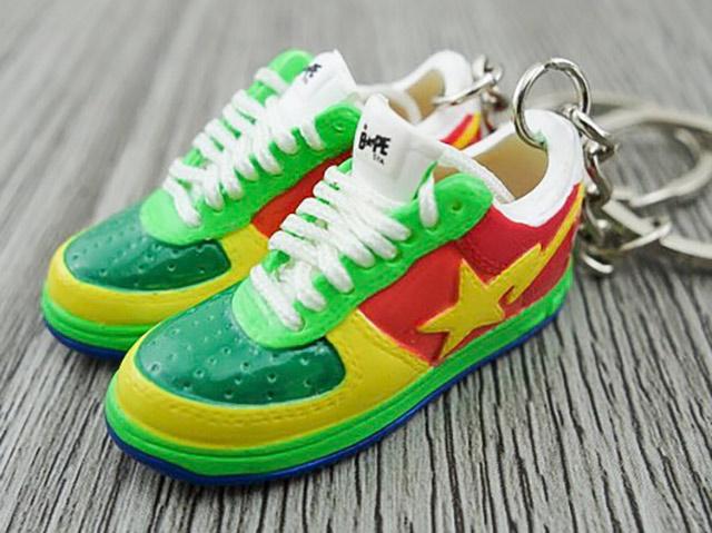 Mini 3D sneaker keychains BAPE - Yellow Red Green - Sneakers Passion