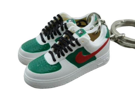 mini 3D sneaker keychains Air Force 1 low - White Red Green - Sneakers Passion