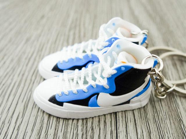 mini 3D sneaker keychains Blazer x SACAI -  White Black Legend Blue - Sneakers Passion