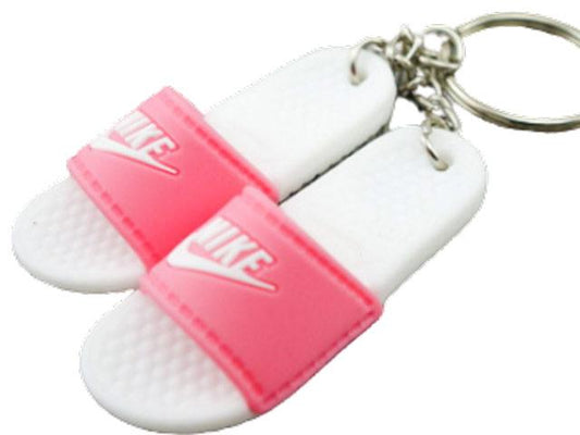 Mini 3D sneaker keychains Flip Flops - Benassi Sandals White Pink Nike - Sneakers Passion
