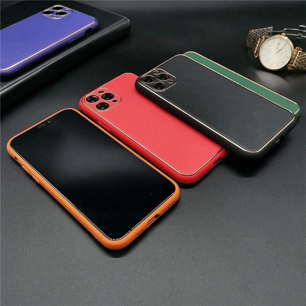 Gold Frame Leather iPhone Case - Sneakers Passion