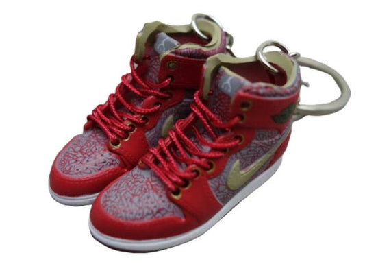Mini sneaker keychain 3D Air Jordan 1 - red elephant prints and olive HQ - Sneakers Passion