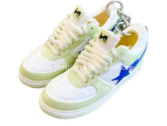 Mini 3D sneaker keychains BAPE - White Green Blue - Sneakers Passion