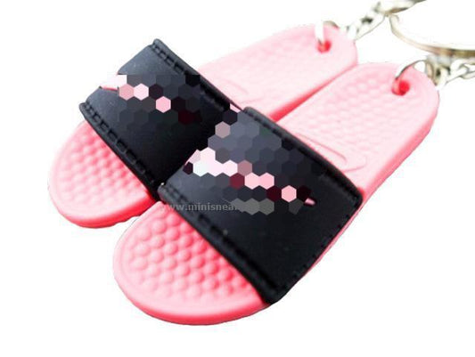 mini 3D sneaker keychains Flip Flops - Benassi Sandals Pink/Black - Sneakers Passion