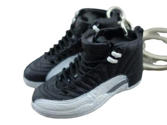 Mini 3D sneaker keychains AJ 12 Black Metallic White - Sneakers Passion