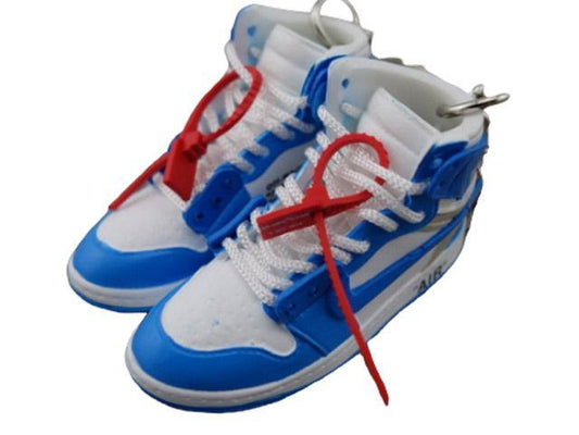 Mini sneaker keychain 3D AJ1 x OW inspired UNC (University Blue) - Sneakers Passion
