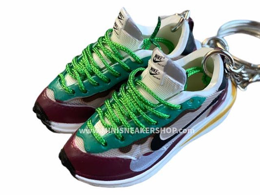 Mini 3D sneaker keychains Nike Vaporwaffle sacai Villain Red Neptune Green - Sneakers Passion