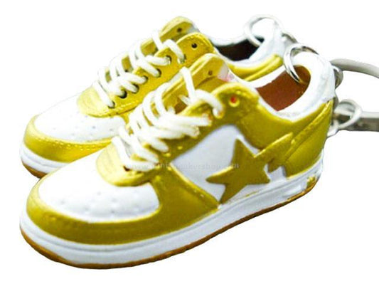 Mini 3D sneaker keychains BAPE Gold and White - Sneakers Passion