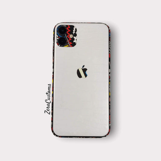 White Leather with Graphics 01 Mobile Skin and Wrap - All Brands & Models - Sneakers Passion